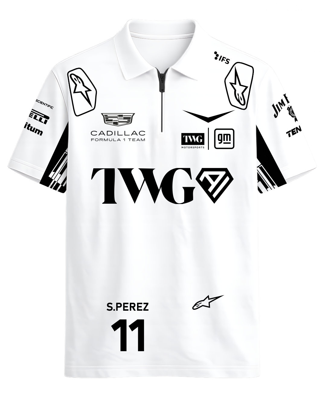 Playera Polo Cadillac checo blanca 2026