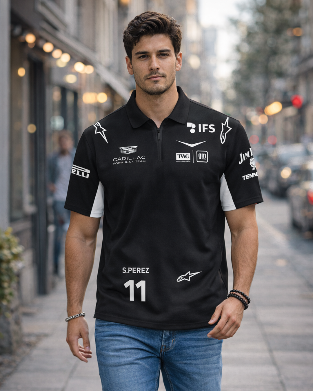 Playera Polo Cadillac checo negra 2026