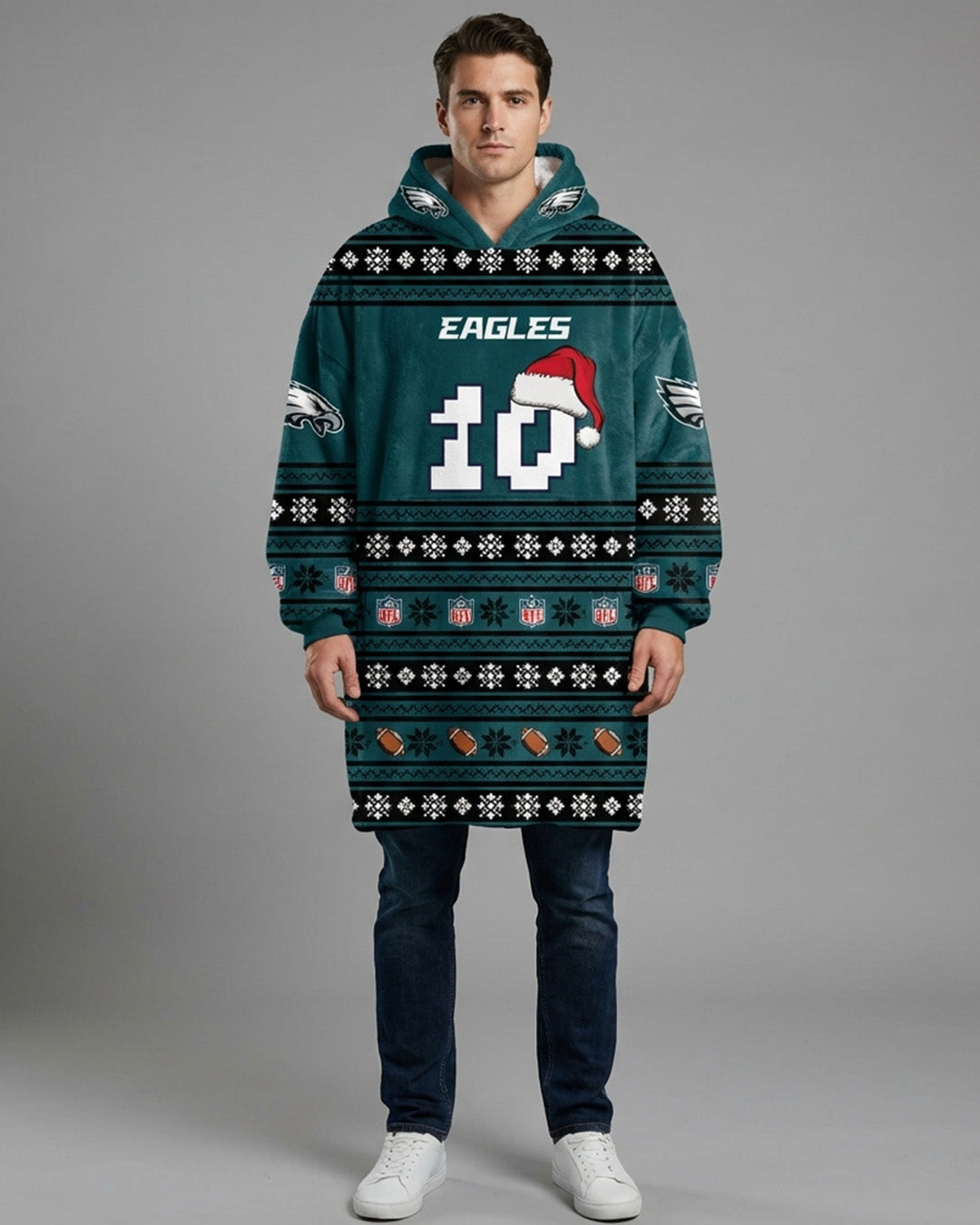 Sudaderota NFL Eagles navideña PERSONALIZADA
